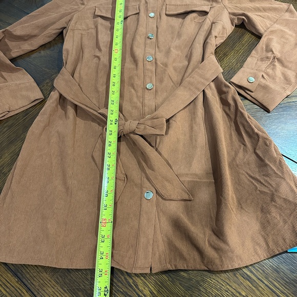 Cupshe Womens Button Front Long Sleeve Mini Shirt Dress Corduroy belted Sz S New - Picture 6 of 10